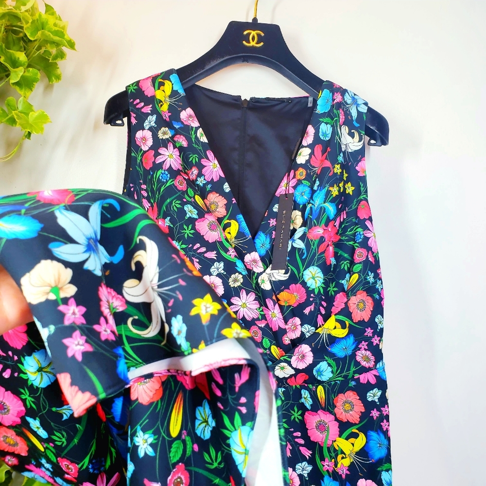 $368 NWT Elie Tahari Bright Floral Slit Mini Dress - Picture 6 of 9
